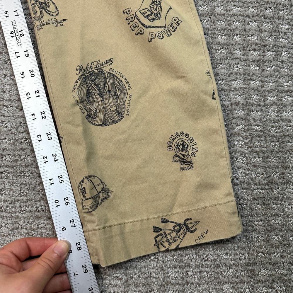 Polo Ralph Lauren Mens 32x30 Khaki Collegiate Graphic Print Straight Fit Chinos - Picture 6 of 9